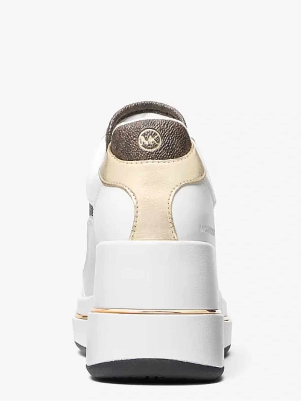 Michael Kors Size 8 Brown Emmy Signature Logo Leather Wedge Trainer New In Box